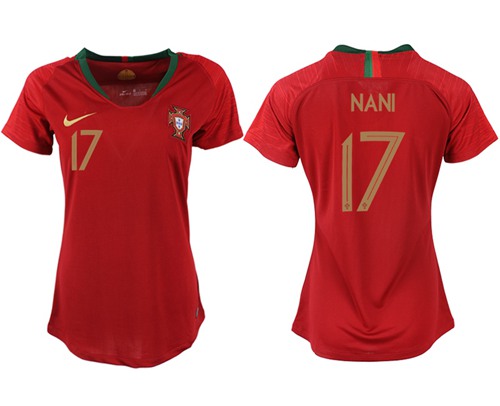 Women's Portugal #17 Nani Home Soccer Country Jersey - Click Image to Close
